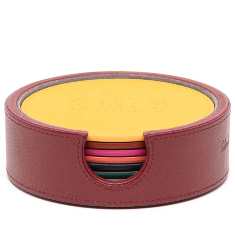 Ferragamo Set Of Six Leather Coasters